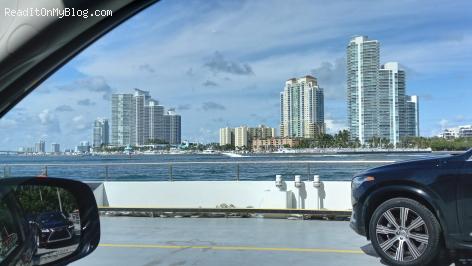 This is a view of Miami Beach Florida from the from the ferry coming from Fisher Island