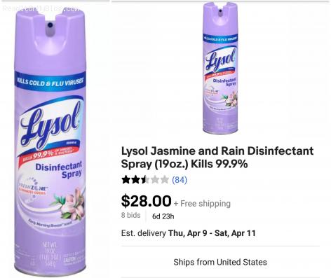 $28 is the bid on a can of Lysol on eBay and the auction is not over yet, can you believe this?
